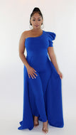 Bella One Shoulder Puff Blue Jumpsuit